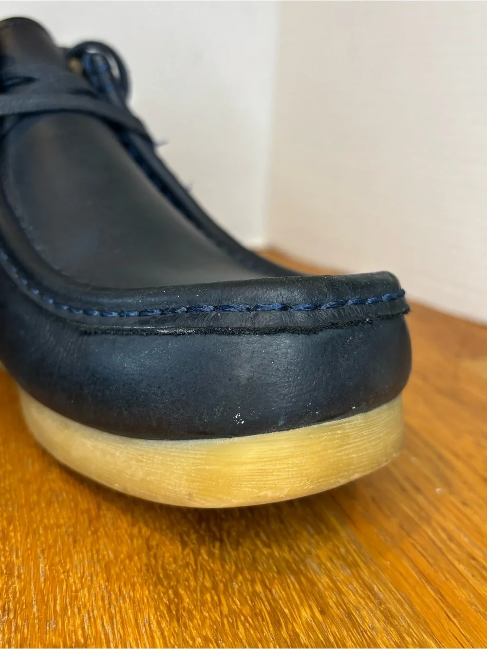 Clarks Stinson Hi Navy Blue Leather Chukka Boots Mens 9.5 Wallabee Style Lace Up
